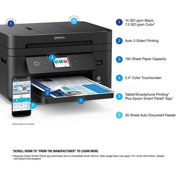 Epson Workforce WF-2960 Wireless All-in-One Printer with Scan