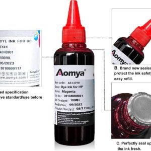 Aomya Ink Refill Kit 100ml for HP 61 60 62 63 564 920 901 902 932 933 934 940 950 951 952 94 95 96 Inkjet Printer Cartridges Refillable Ink